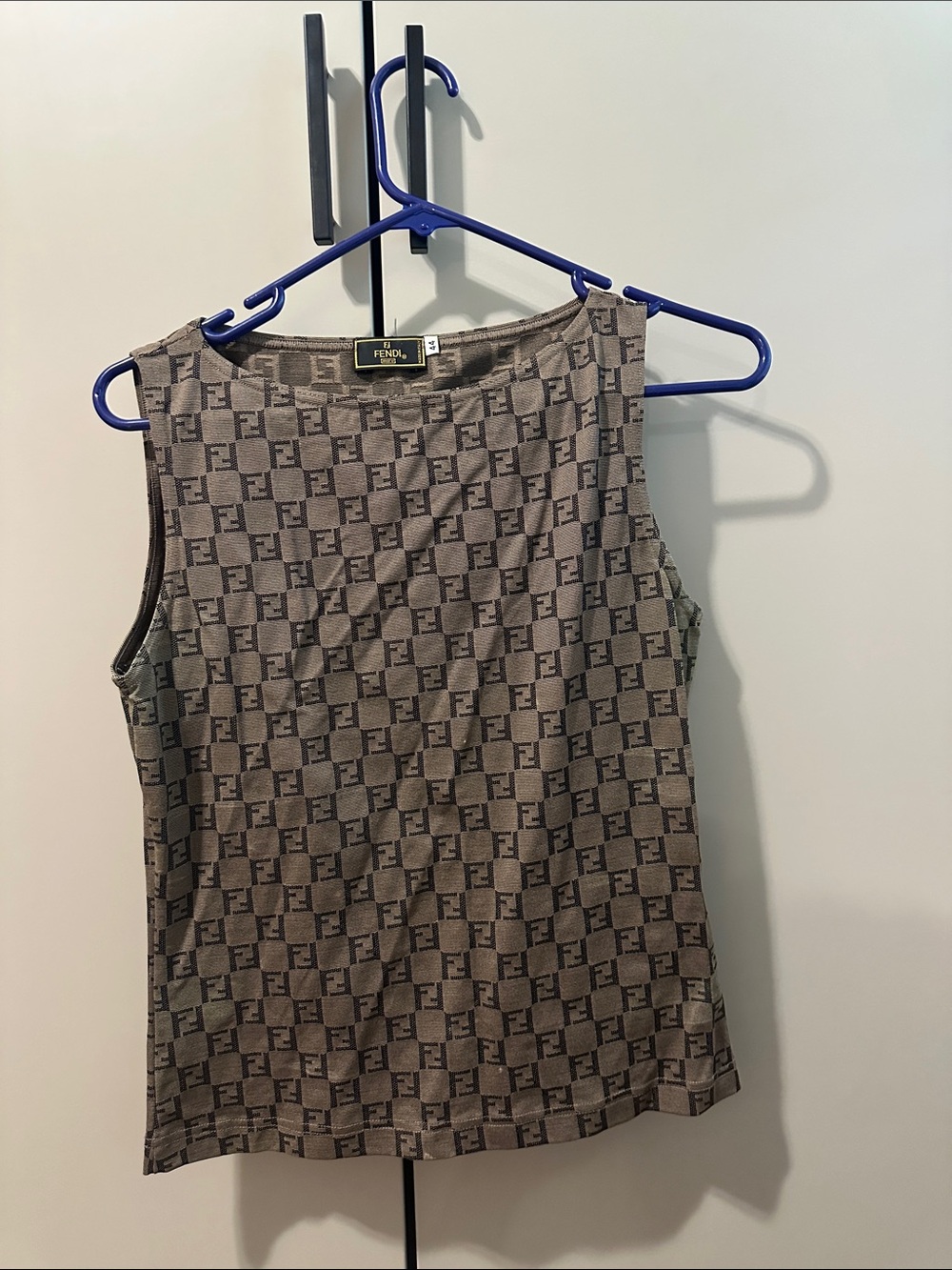 Fendi Vintage Brown FF Jacquard Tank Top Size 44